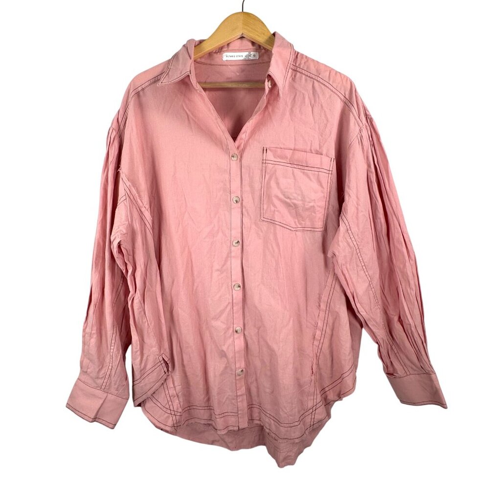 Altar'd State Oversized boho balloon sleeve button shirt light pink 90s preppy s